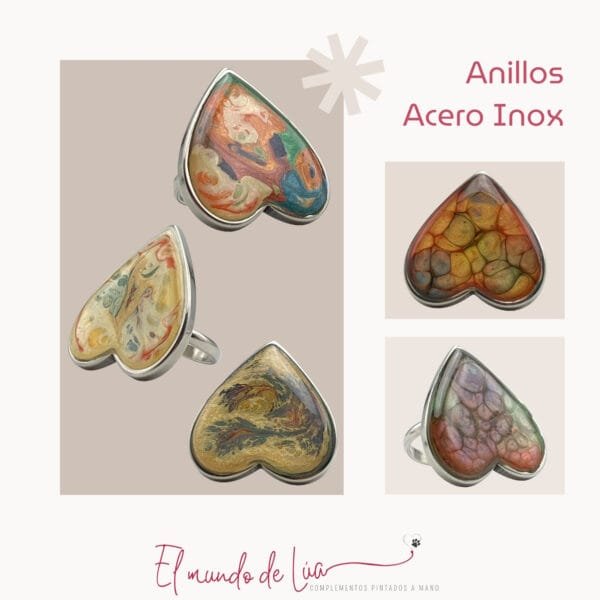 Pack de Anillos Pintados a Mano de Acero Inoxidable - Imagen 5