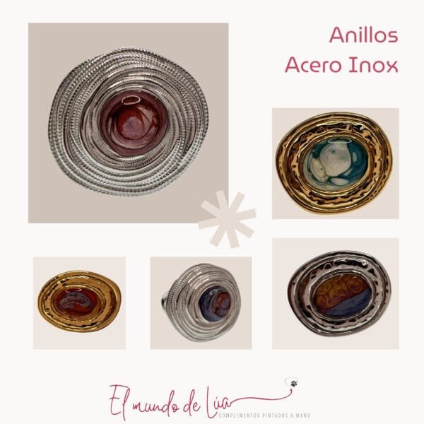 Pack de Anillos Pintados a Mano de Acero Inoxidable - Imagen 7