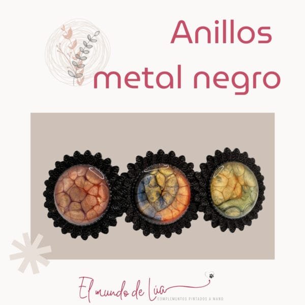 Pack de Anillos Pintados a Mano en Metal Negro - Imagen 2