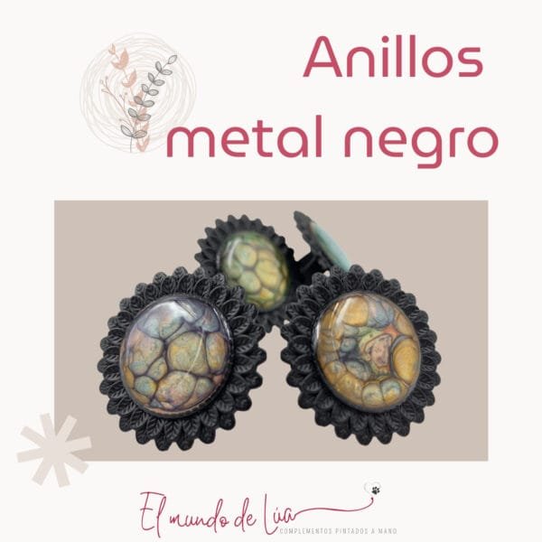 Pack de Anillos Pintados a Mano en Metal Negro - Imagen 3