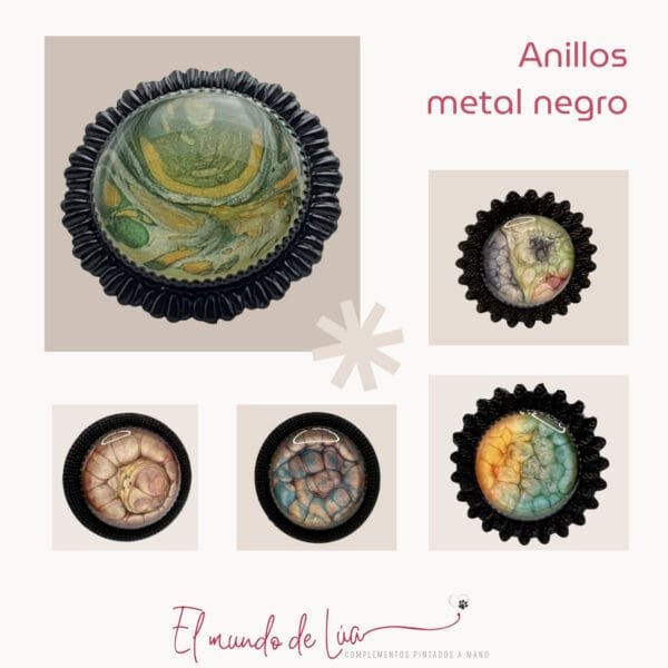 Pack de Anillos Pintados a Mano en Metal Negro - Imagen 5