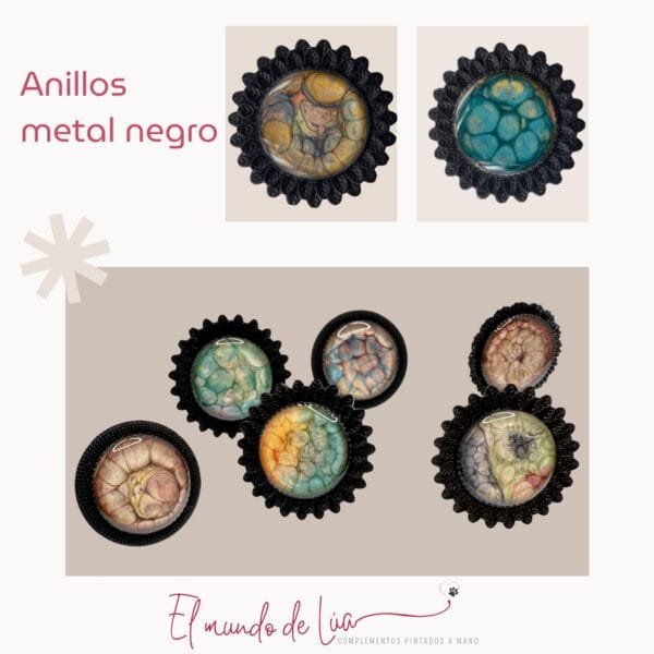 Pack de Anillos Pintados a Mano en Metal Negro - Imagen 6