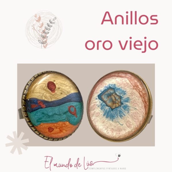 Pack de Anillos Pintados a Mano en Oro Viejo - Imagen 2