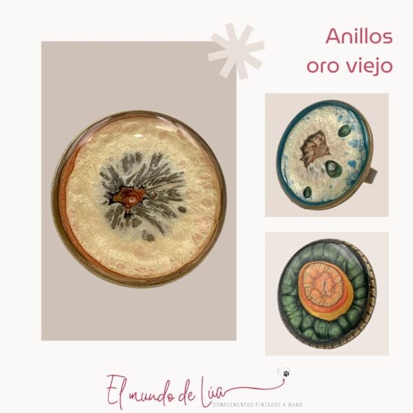 Pack de Anillos Pintados a Mano en Oro Viejo - Imagen 3