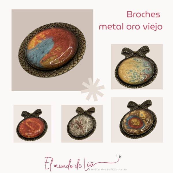Pack de Broches Pintados a Mano Oro Viejo - Imagen 3