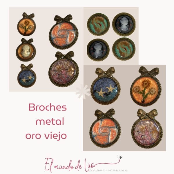 Pack de Broches Pintados a Mano Oro Viejo - Imagen 2