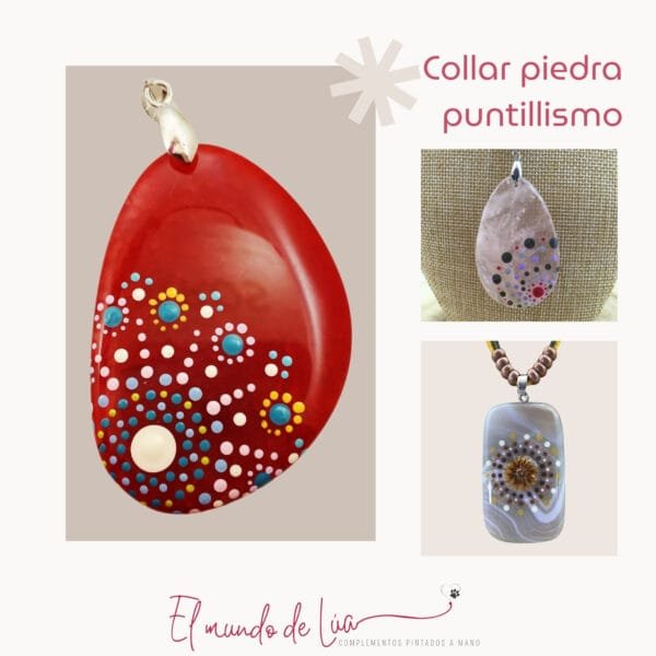 Pack de Collares Pintados Técnica del Puntillismo sobre piedra - Imagen 3