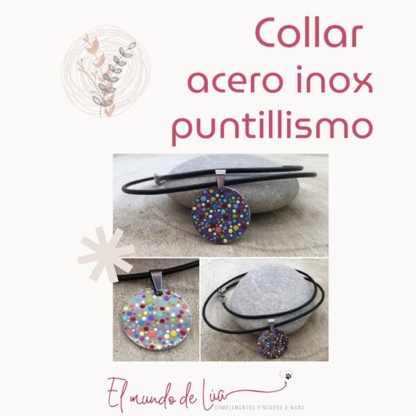Pack de Collares Pintados Técnica del Puntillismo sobre base de Acero Inoxidable - Imagen 2