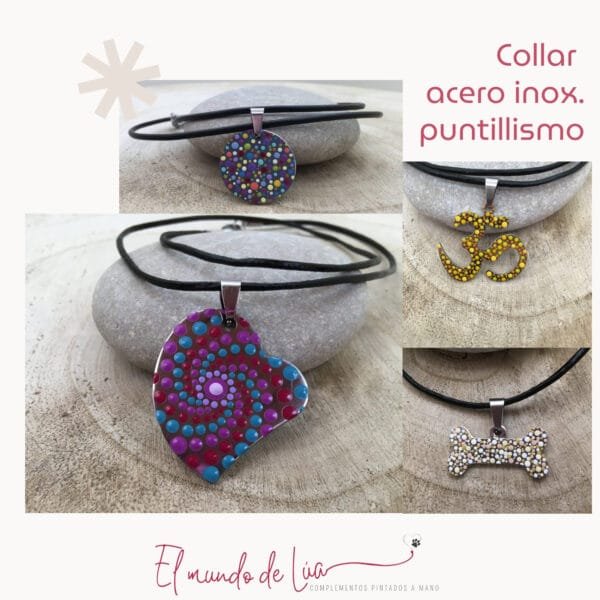 Pack de Collares Pintados Técnica del Puntillismo sobre base de Acero Inoxidable - Imagen 4