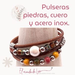 Pack de Pulseras de Cuero, Acero Inoxidable y Piedras para Mujer