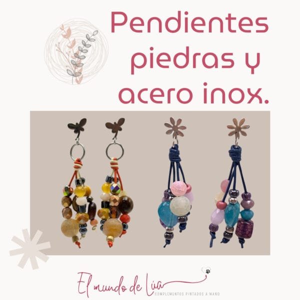 *Pack de Pendientes de Piedras, Cuero y Acero Inoxidable