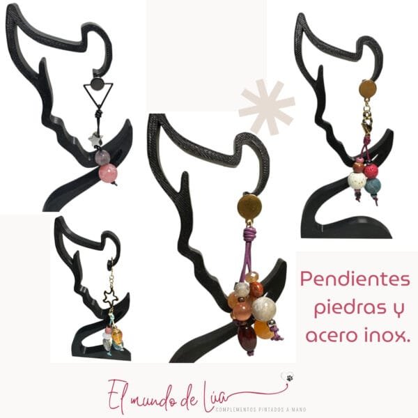 *Pack de Pendientes de Piedras, Cuero y Acero Inoxidable - Imagen 2