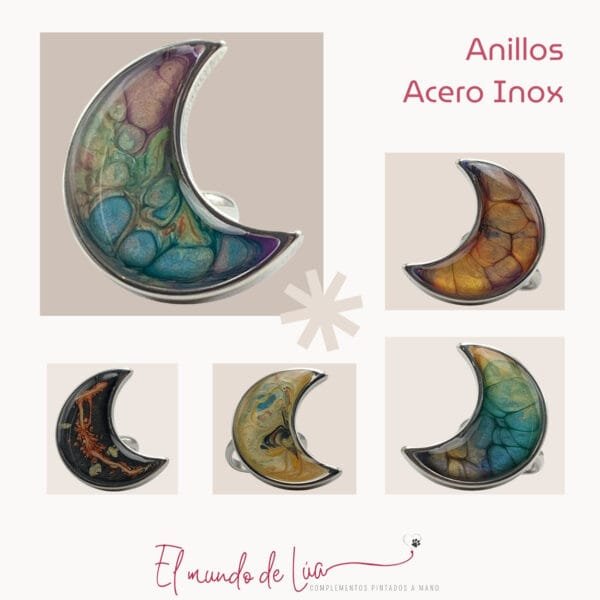 Pack de Anillos Pintados a Mano de Acero Inoxidable - Imagen 4
