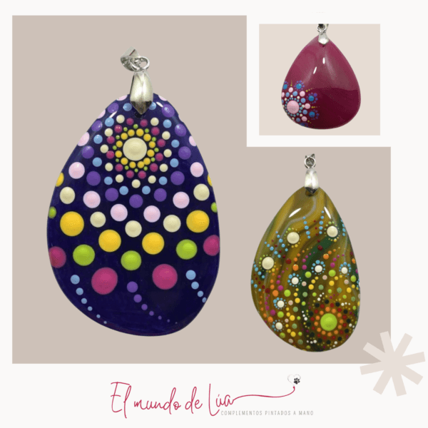 Pack de Collares Pintados Técnica del Puntillismo sobre piedra