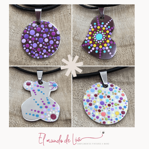 Pack de Collares Pintados Técnica del Puntillismo sobre base de Acero Inoxidable